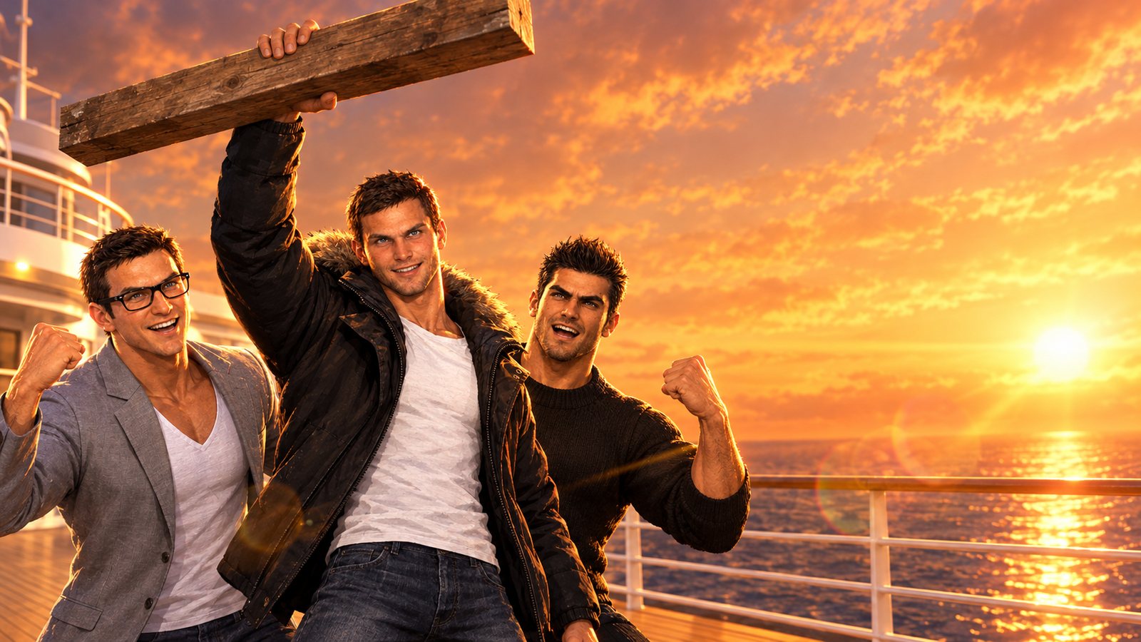 Dr. Pavlove, Mike und Pippo auf dem Sonnendeck
